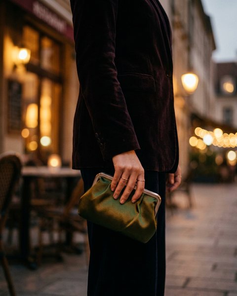Gündüz kombinini akşama taşıyan saten bir clutch çanta