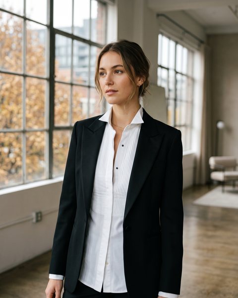 Beyaz gömlek ve blazer ceket ile hazırlanmış ofis kombini